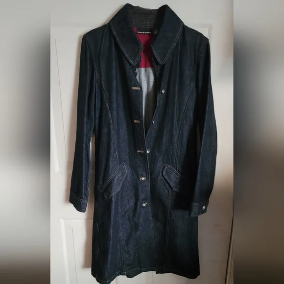 NWOT DKNY Retro Indigo Denim Trench Coat Sz M - Picture 2 of 6